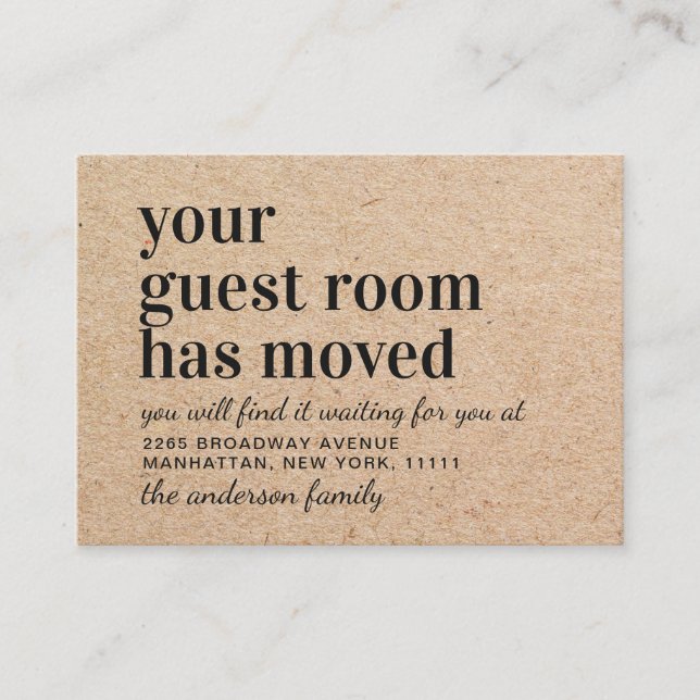 Ankündigung einer modernen Kraft Paper New Address Begleitkarte (Vorderseite)