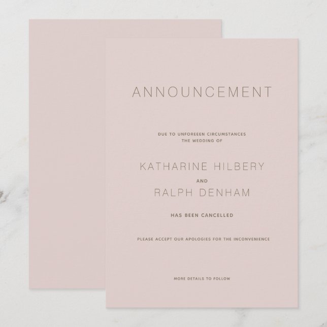 Ankündigung einer modernen rosa Hochzeit (Vorne/Hinten)