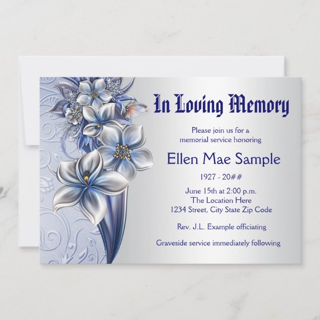 Ankündigung eines eleganten Blue Memorial Service (Vorderseite)