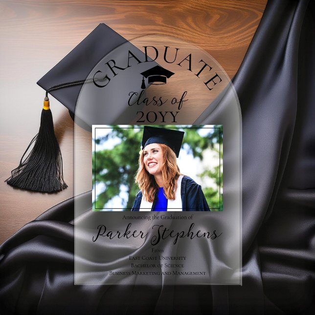 Ankündigung eines eleganten Foto Graduate Abschlus (Simply Elegant One Photo "GRADUATE" College | University Graduation Announcement - Black)