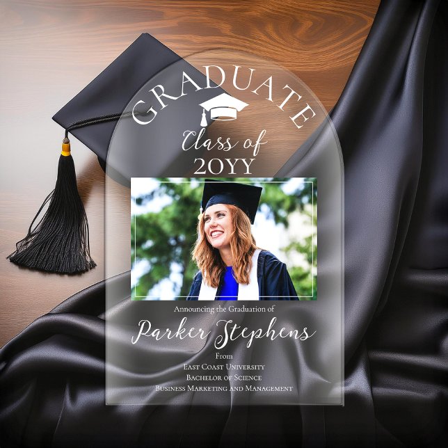 Ankündigung eines eleganten Foto Graduate Abschlus (Simply Elegant One Photo "GRADUATE" College | University Graduation Announcement - White)