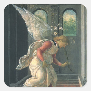Ankündigung (Engeldetails) von Sandro Botticelli Quadratischer Aufkleber
