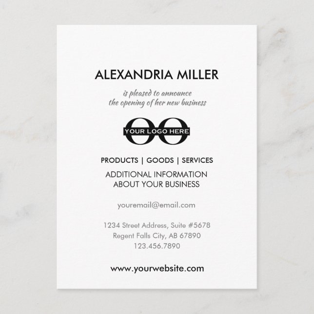 Ankündigung neuer Unternehmen Postkarte (Vorderseite)