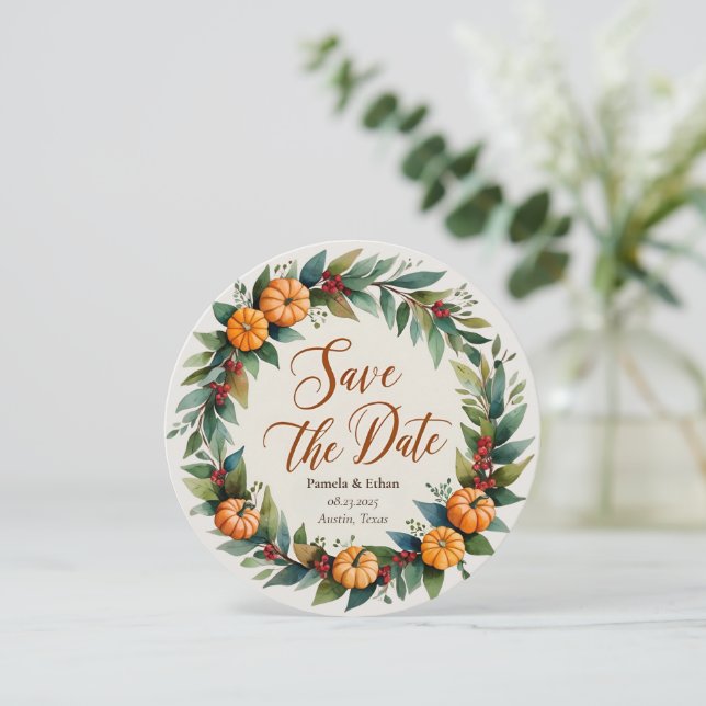 Ankündigung rustikaler Hochzeit im Herbst Save the (Stehend Vorderseite)