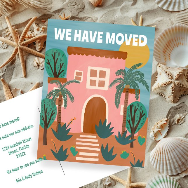 Ankündigung verschieben Neue Adresse Pink House CU Postkarte (Moving Announcement New Address Pink House CUSTOM Change of Address Postcard
)