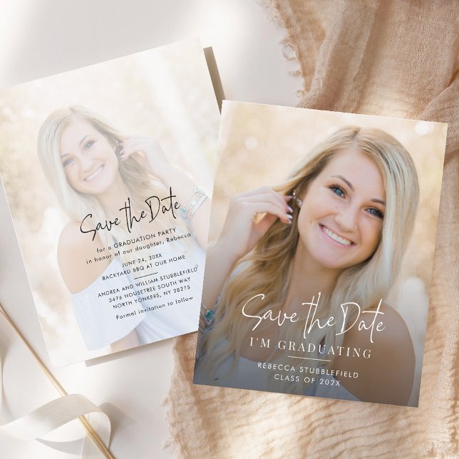 Ankündigung von Abschluss 2025 Save the Date Foto (Graduation 2025 2 Photos Save the Date Party Announcement)