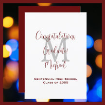 Ankündigung von Abschluss, Name Burgund White Gray