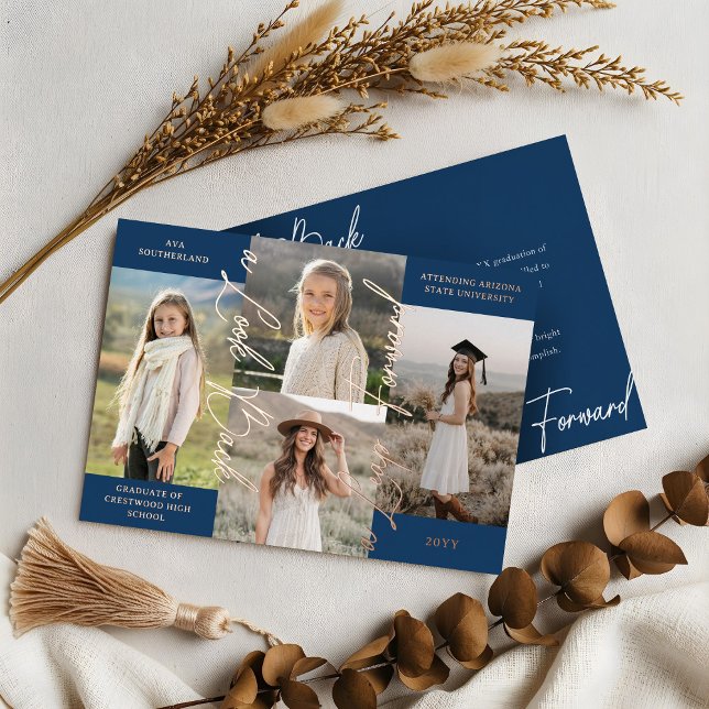 Ankündigung von Abschluss Then & Now Fotocollage (Graduation Then & Now Photo Collage Blue Announcement)