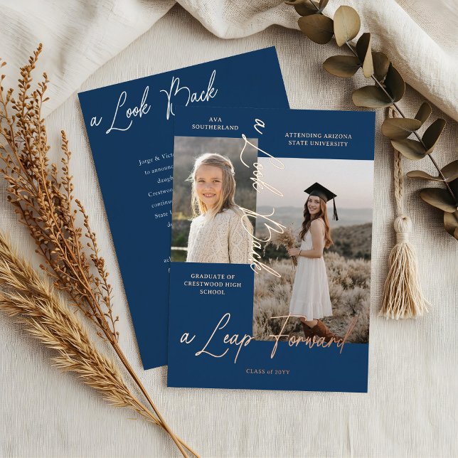 Ankündigung von Abschluss Then & Now Fotocollage (Graduation Then & Now Photo Collage Blue Announcement)