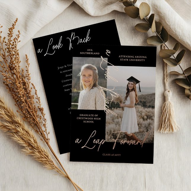 Ankündigung von Abschluss Then & Now Fotocollage (Graduation Then & Now Photo Collage Black Announcement)