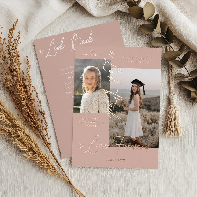 Ankündigung von Abschluss Then & Now Fotocollage (Graduation Then & Now Photo Collage Blush Rose Announcement)