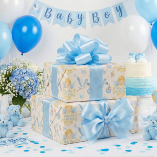 Ankündigung von Baby Boy Angel Stork Geschenkpapier