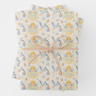 Ankündigung von Baby Boy Angel Stork Geschenkpapier Set