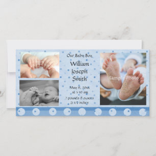 Ankündigung von Baby Boy Blue Polka Dot Foto Card
