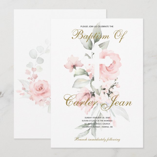 Ankündigung von Baby Girl Christening Taufe (Vorne/Hinten)