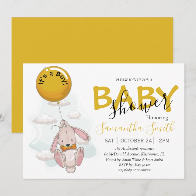Ankündigung von Balloon Rabbit Boy Baby Shower (Vorne/Hinten)