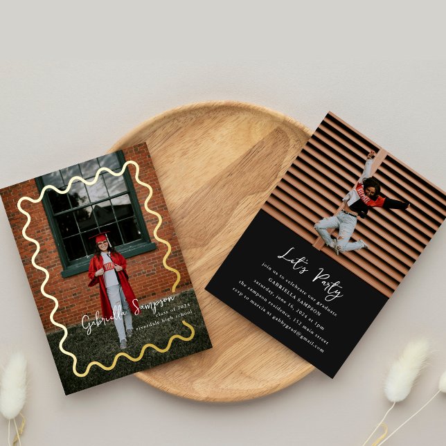 Ankündigung von Black and Gold Simple Foto Abschlu (Von Creator hochgeladen)