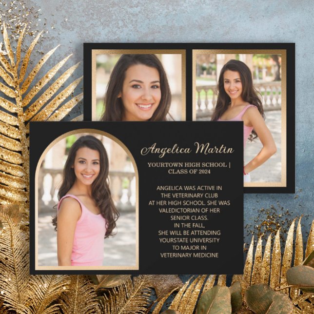 Ankündigung von Black Gold Arch Foto Abschluss (Black and gold photo announcement for the class of 2024)