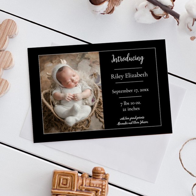 Ankündigung von Black Simple Foto (Black Simple Photo Birth Announcement)