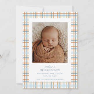 Ankündigung von Blue and Orange Kariert Baby