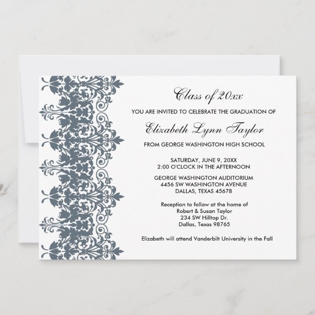 Ankündigung von Blue Damask Abschluss (Vorderseite)