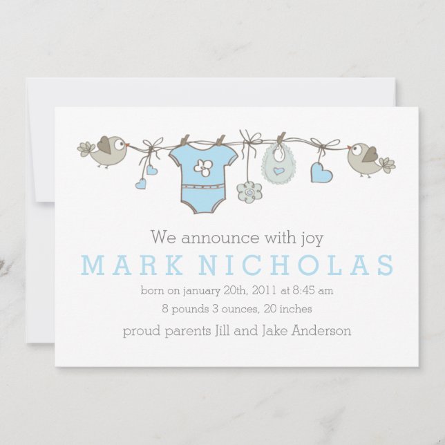 Ankündigung von Blue elegante Baby Boys (Vorderseite)