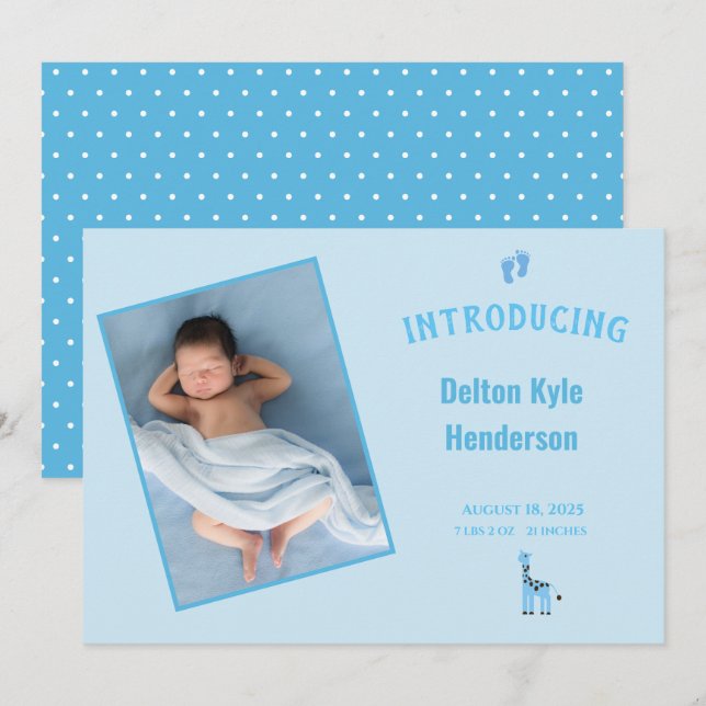 Ankündigung von Blue Foto Newborn Baby Boy (Vorne/Hinten)