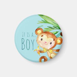 Ankündigung von Blue Niedlich Monkey Baby Boy 2 Magnet