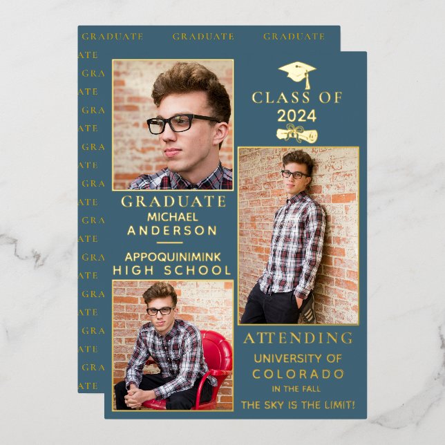 Ankündigung von Blue-Süde-Gold-Foil-HS-Abschluss (Vorderseite/Rückseite)