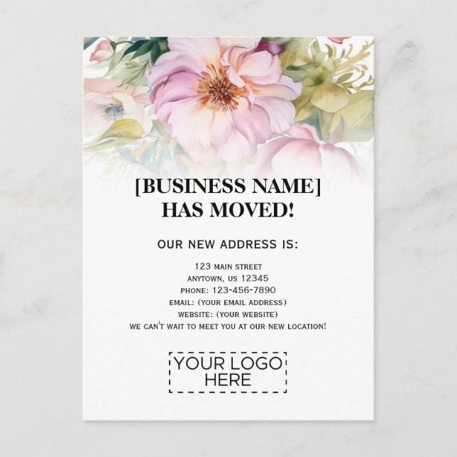 Ankündigung von Blume für den Geschäftsverkehr Postkarte (Vorderseite)