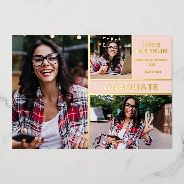 Ankündigung von Blush Pink Gold Foil Foto Abschlus (Vorderseite)