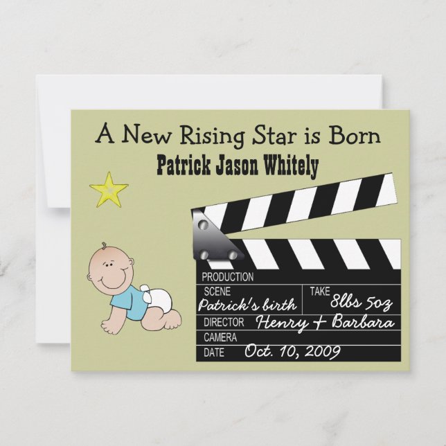Ankündigung von Boy Movie Star Baby (Vorderseite)