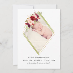 Ankündigung von Burgund und Blush Geometric Birth