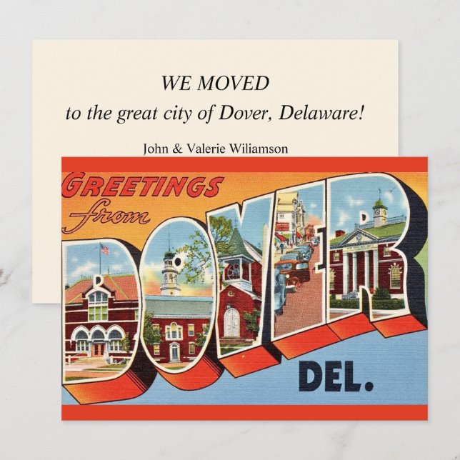 Ankündigung von Dover Delaware Postcard Moving (Vorne/Hinten)