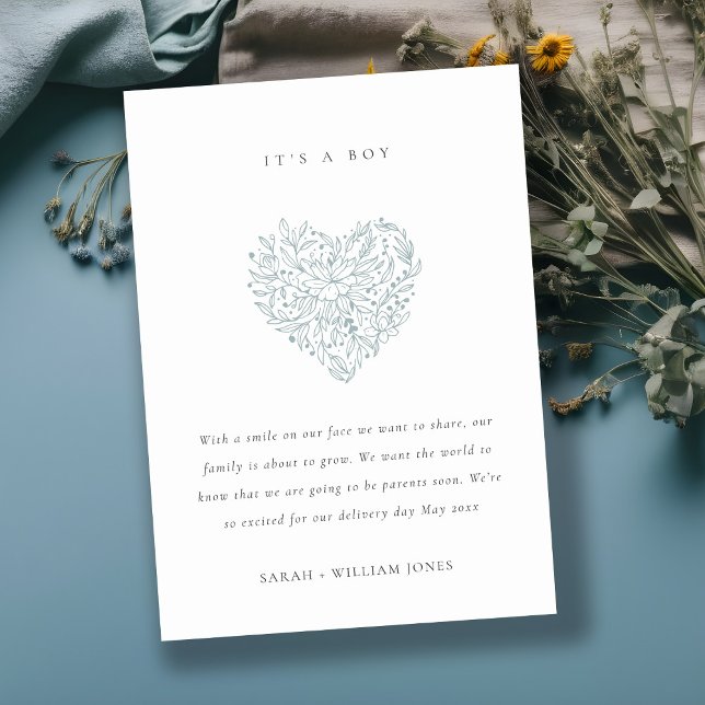 Ankündigung von Dusky Blue Floral Heart Baby (Von Creator hochgeladen)