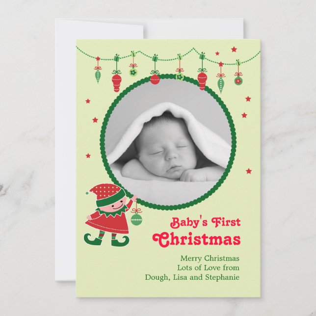 Ankündigung von Elf Baby zum ersten Weihnachtsfest (Vorderseite)