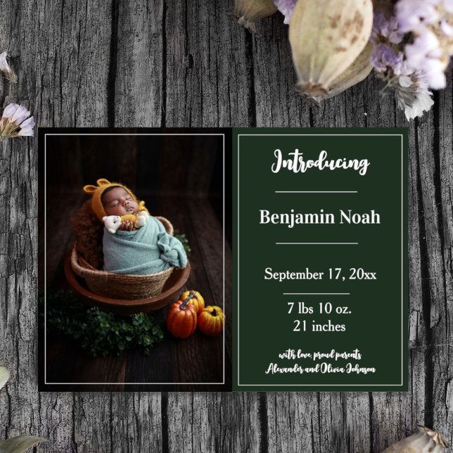 Ankündigung von Emerald Green Simple Foto (Emerald Green Simple Photo Birth Announcement)