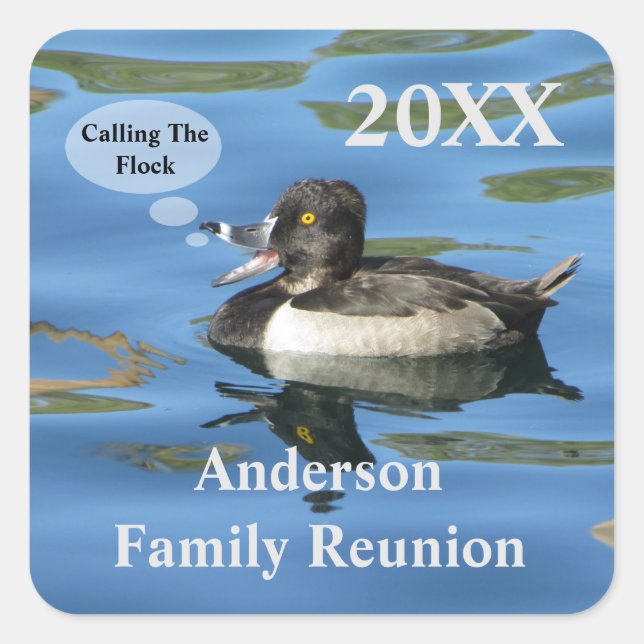 Ankündigung von Familienfeiern mit Humorose Duck W Quadratischer Aufkleber (Vorderseite)