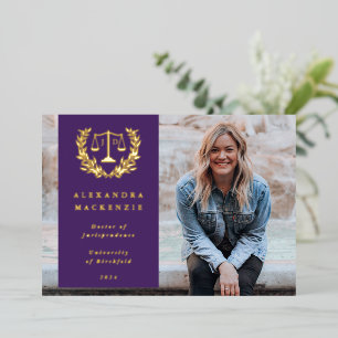 Ankündigung von Foil/Lila JD Law Scales Abschluss