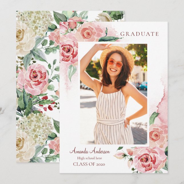Ankündigung von Foto Abschluss, elegant, floral (Vorne/Hinten)
