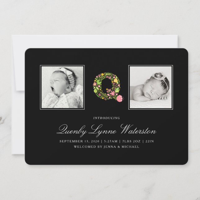 ANKÜNDIGUNG VON Foto BABY | Floral Alphabet Q (Vorderseite)