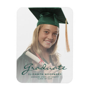 Ankündigung von Foto Dark Green Script Abschluss Magnet