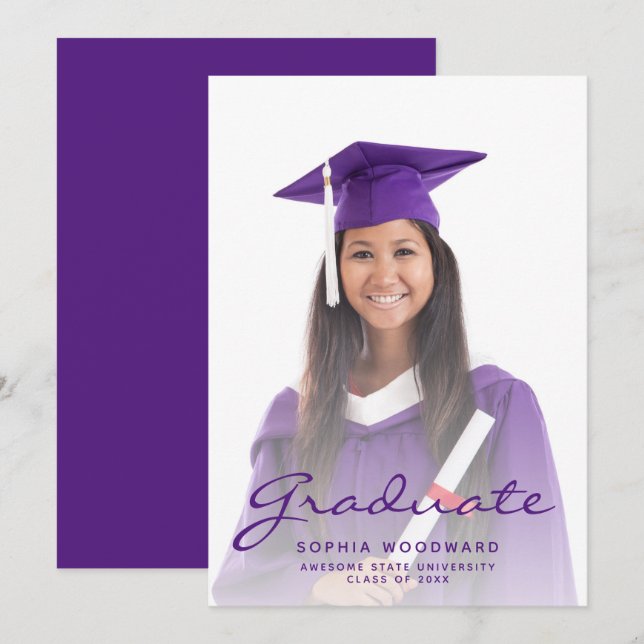 Ankündigung von Foto Lila Script Abschluss (Vorne/Hinten)