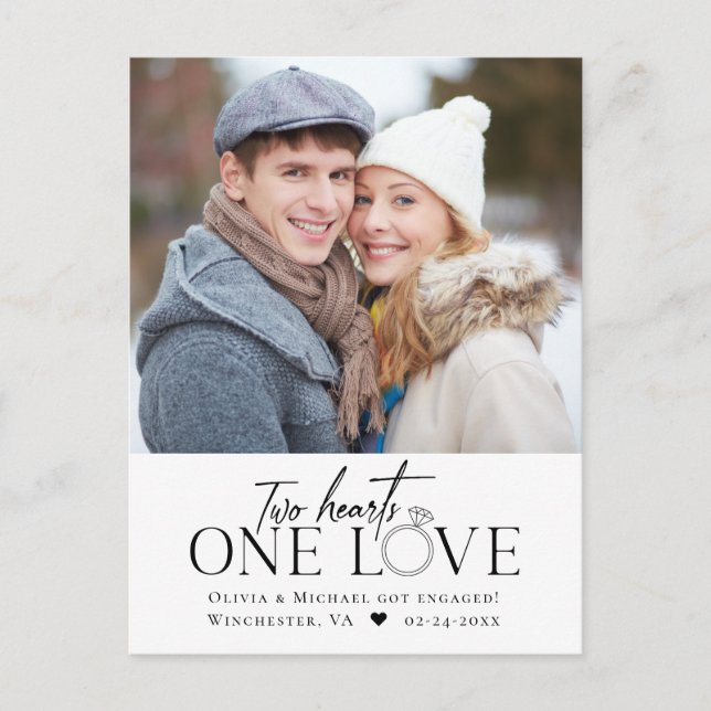 Ankündigung von Foto Verlobung Eine Liebe Postkart (Vorderseite)