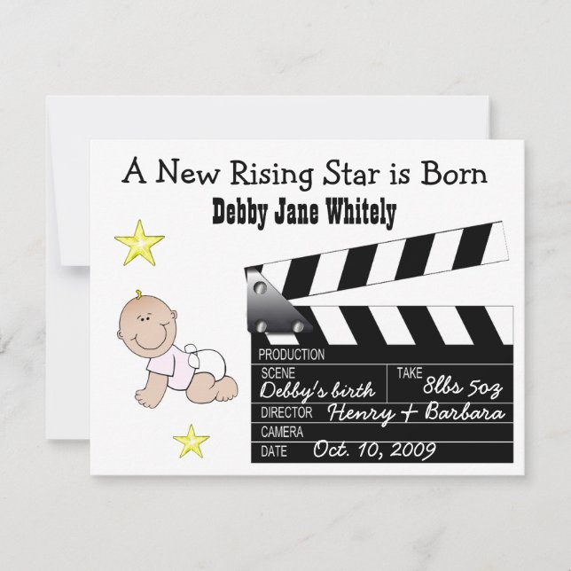 Ankündigung von Girl Movie Star Baby (Vorderseite)