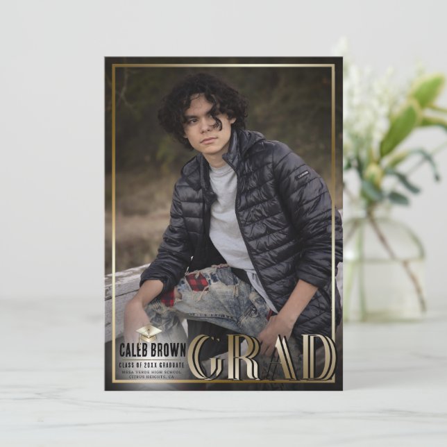 Ankündigung von Gold Border Duo Abschluss Foto (Stehend Vorderseite)