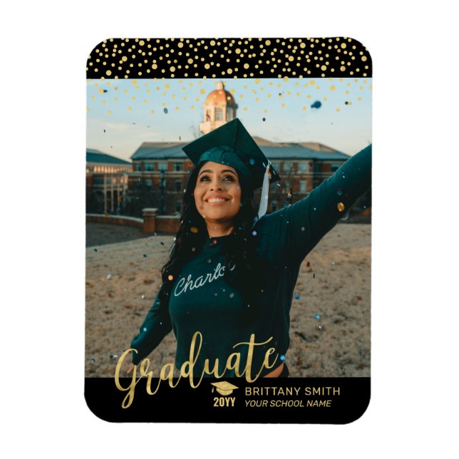Ankündigung von Gold Confetti Foto Abschluss Magnet (Vertikal)