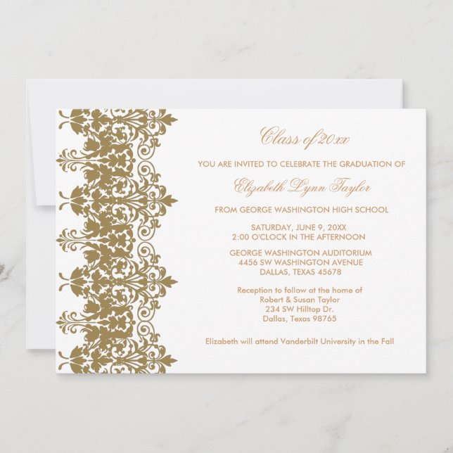 Ankündigung von Gold Damask & White Abschluss (Vorderseite)