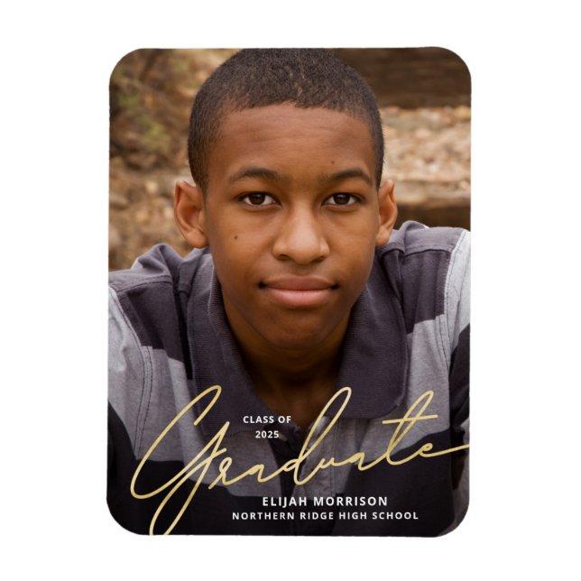 Ankündigung von Gold Script Overlay Foto Abschluss Magnet (Vertikal)