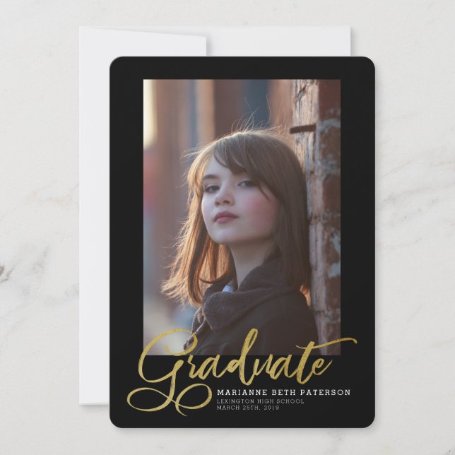 Ankündigung von Graduate Gold Script Foto Abschlus (Vorderseite)